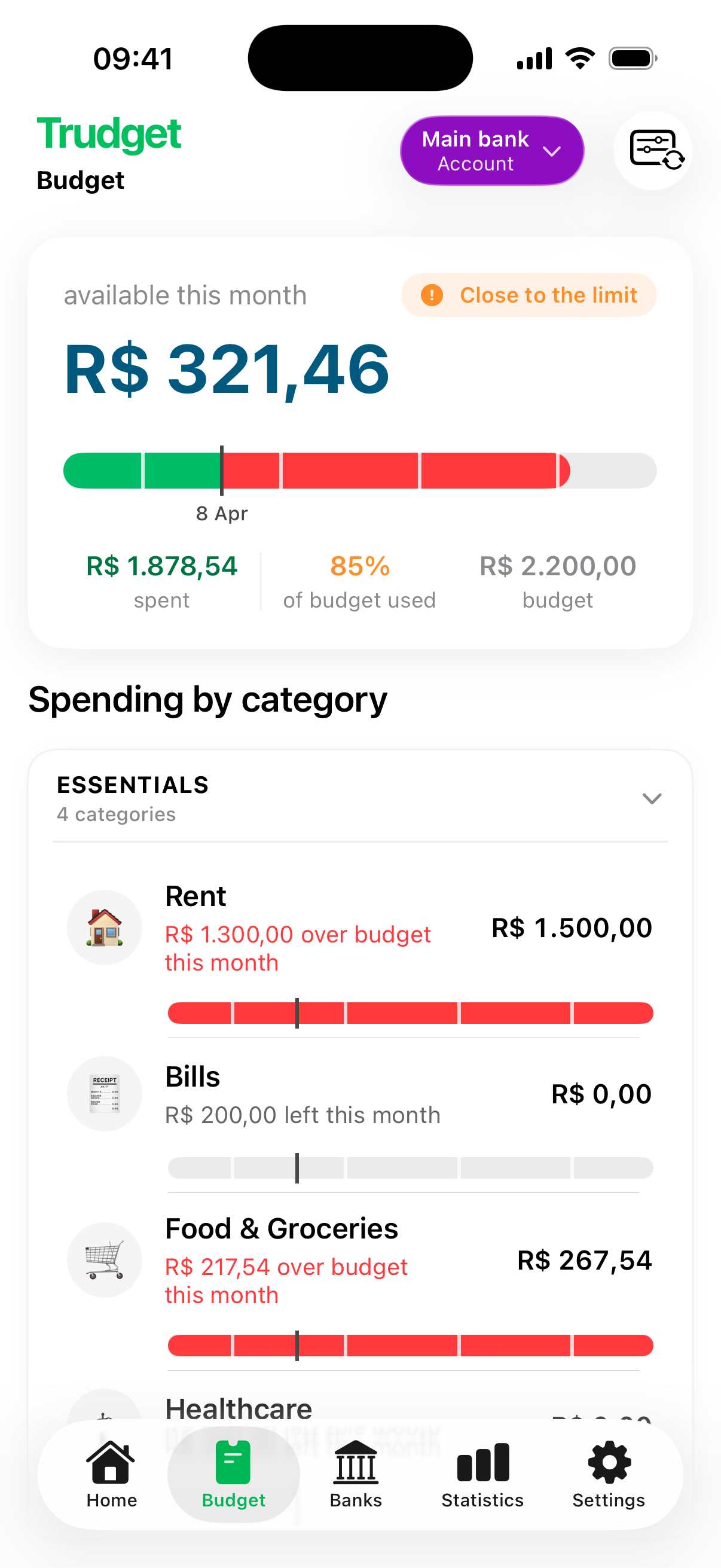 Trudget budget details screen