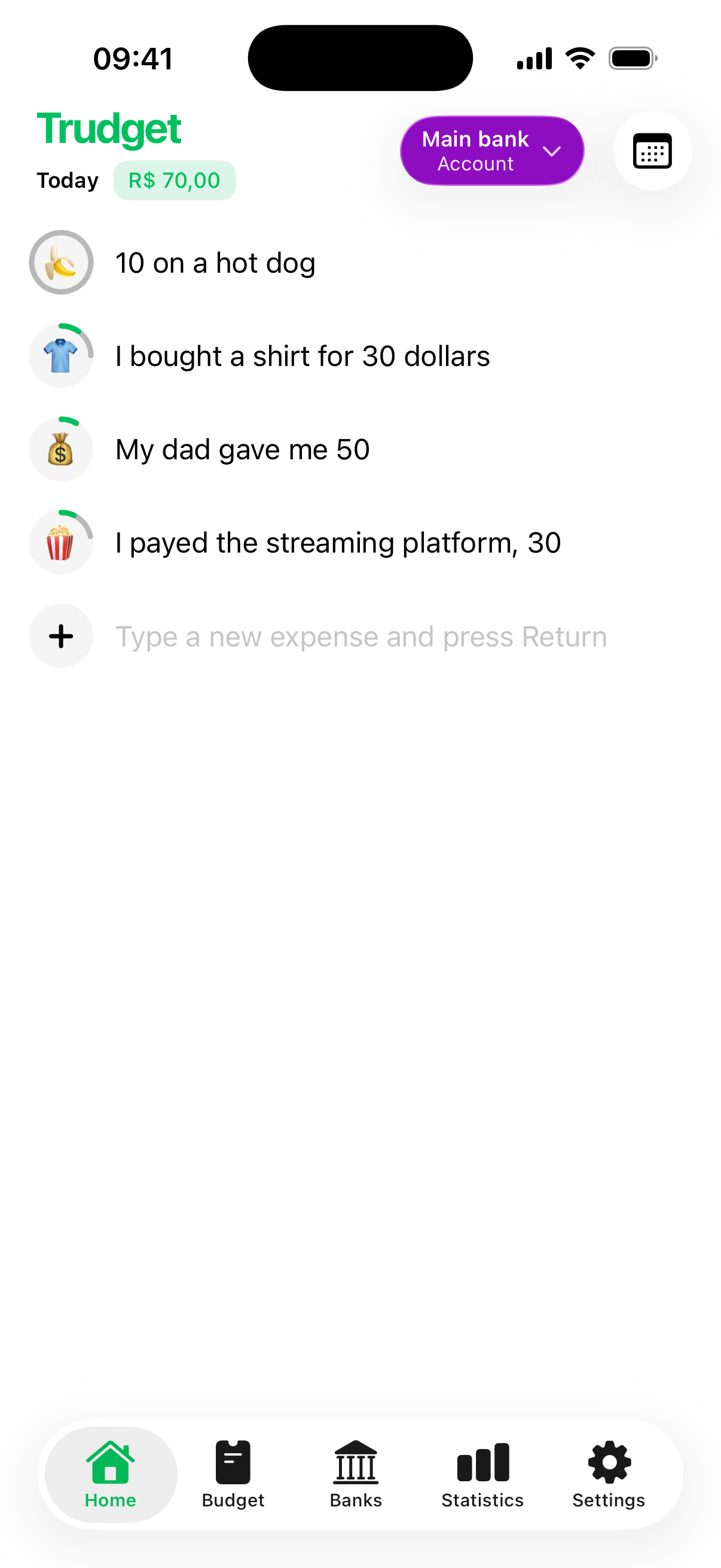 Trudget home screen